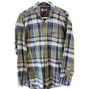 Chaps Ralph Lauren Plaid Shirt Blue Green Long Sleeve Button Front Large Cotton